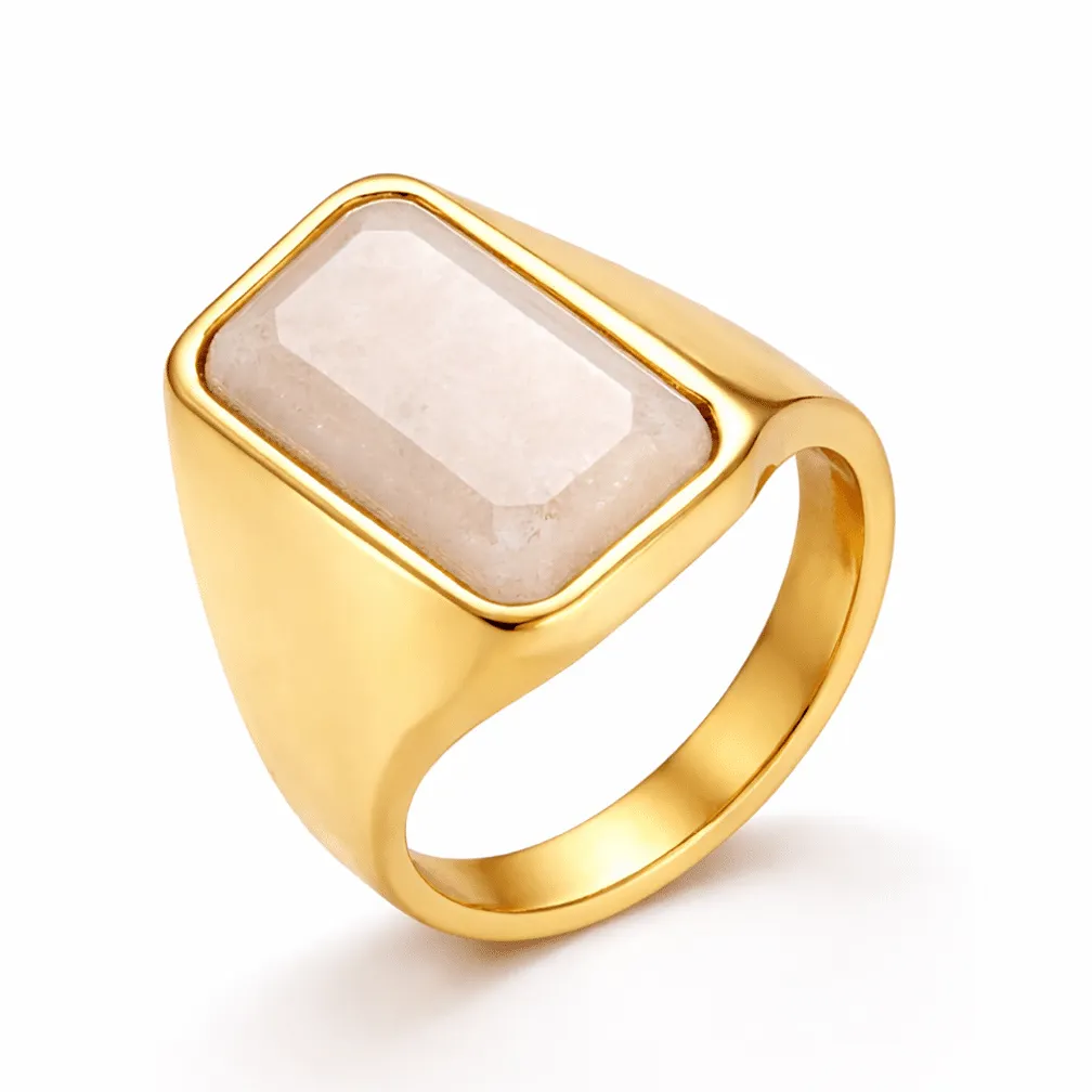 Ring in edelstaal, rechthoekige steen