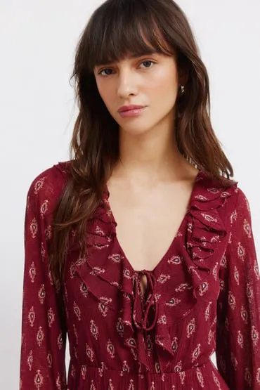 Vestido corto estampado volantes