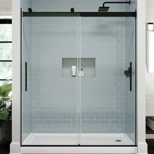 Classic 500 60 in. W x 71 in. H Frameless Barndoor Sliding Shower Door Black, 5/16 in. Clear Glass
