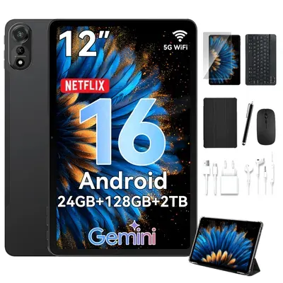 Nexall N90 Tablet Android16, 12" 120Hz FHD InCell, 24GB (8+16) RAM+128GB ROM (2TB TF), 5G WiFi/4G SIM, 9000mAh/18W, Gemini AI, mit Stift/Tastatur/Maus