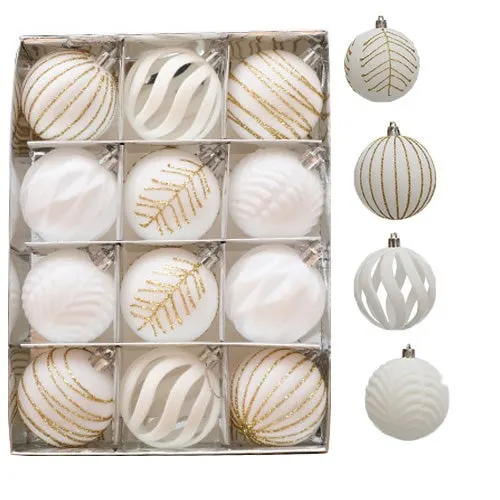 12 Bolas Navideñas de Terciopelo | Adornos para Árbol de Navidad | Fáciles de Colgar, Ideales para Fiestas Navideñas (Blanco-02)