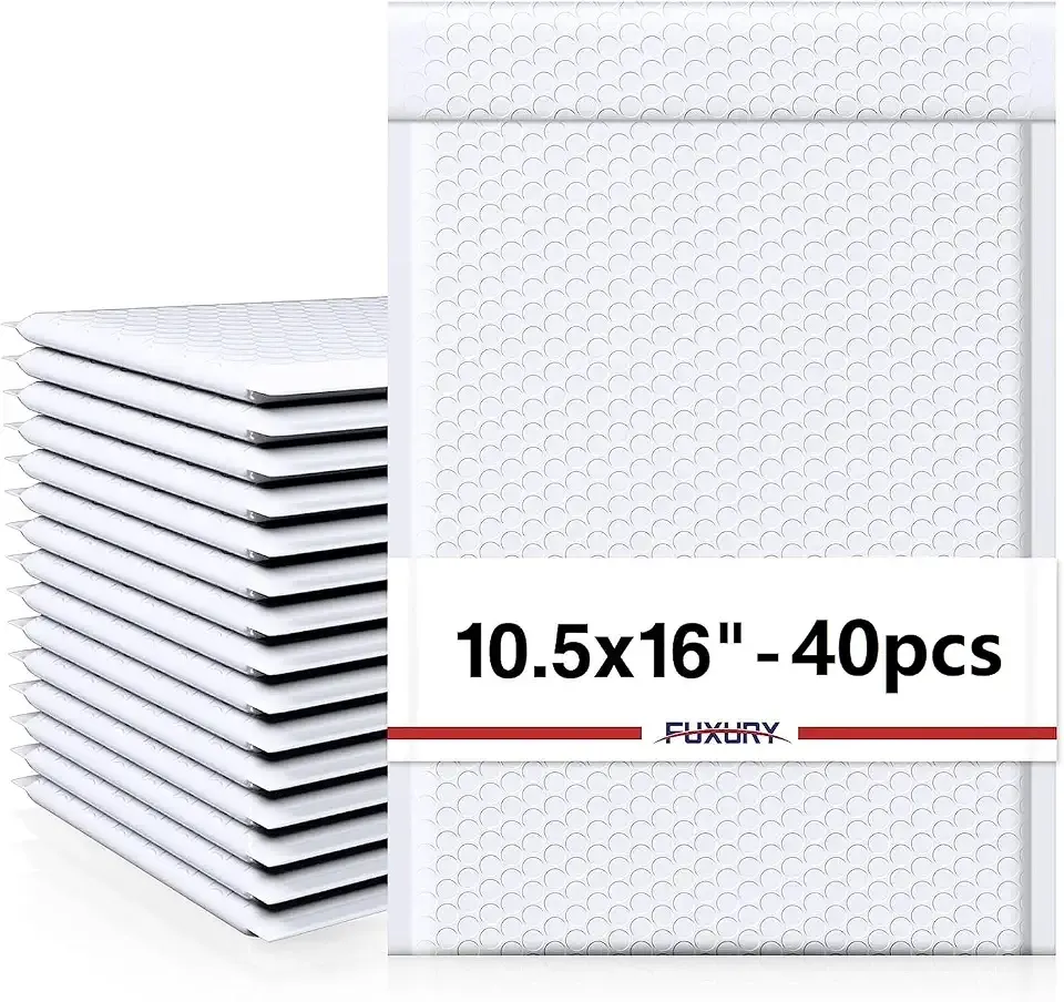 Fuxury White Bubble Mailers 10.5x16" 40 Pack,Padded Envelopes Self Seal | Usable Size 10.5x15" Waterproof Padded Mailer Bubble Envelopes Shipping Mailer for Clothing,books,Packaging&Small Business