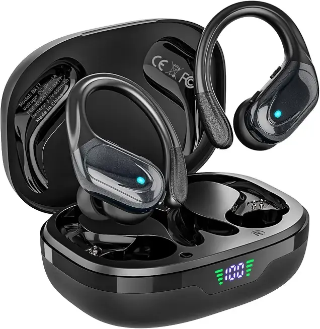 HAOYUYAN Wireless Earbuds, Sports Bluetooth Headphones, 80Hrs Playtime Ear Buds with LED Power Display, Noise Canceling Headset, IPX7 Waterproof Earphones for Workout/Running (Black)