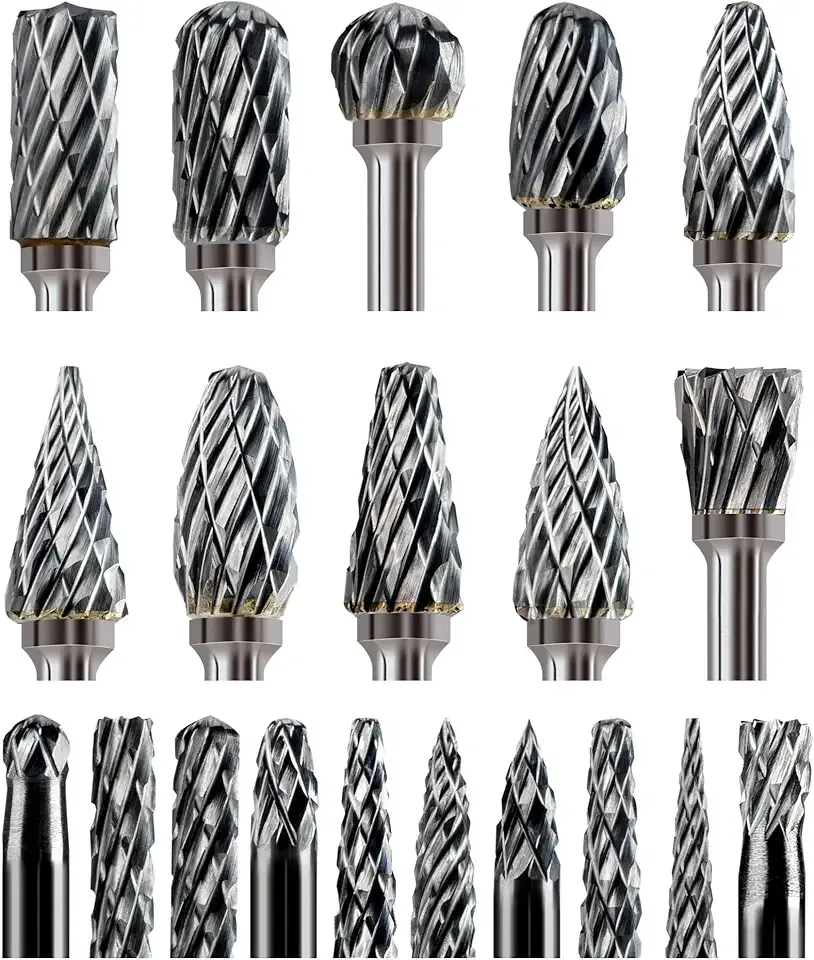 20 Pcs Carbide Burr Bits 1/8" Shank Compatible with Dremel Milwaukee Metal Grinding Wood Stone Steel Carving Cutting Engraving Grinder Kit Attachment Rotary Tool Accessories Set Harder Than Diamond