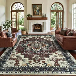 Great Choice Products Vintage Floral 8x10 Washable Non-Slip Area Rug for Living Room...