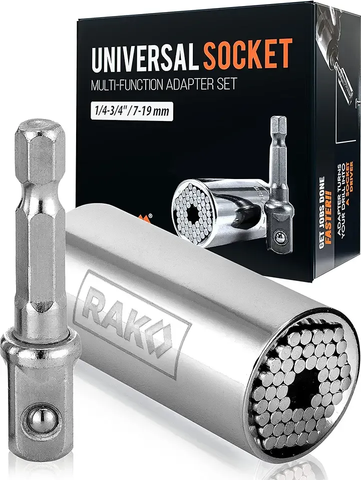 RAK Super Universal Socket Tool, 7-19mm Universal Socket Wrench Set, Gator Grip with Power Drill Adapter Set, Stocking Stuffer, Ideal Cool Gadgets Stuff for Birthday Gifts for Men Dad Husband