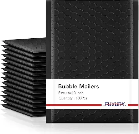 Fuxury Bubble Mailers 6x10" 100Pack Black Padded Envelopes Usable Size 6x9"