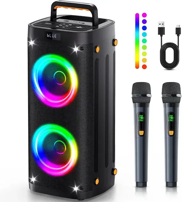 Party Speaker Bluetooth Wireless, Portable Karaoke Speaker with Microphone | Outdoor Speakers Bluetooth with RGB Lights, 12H Playtime, TWS Pair, Large Bluetooth Speaker for Backyard, Camping, Home Party