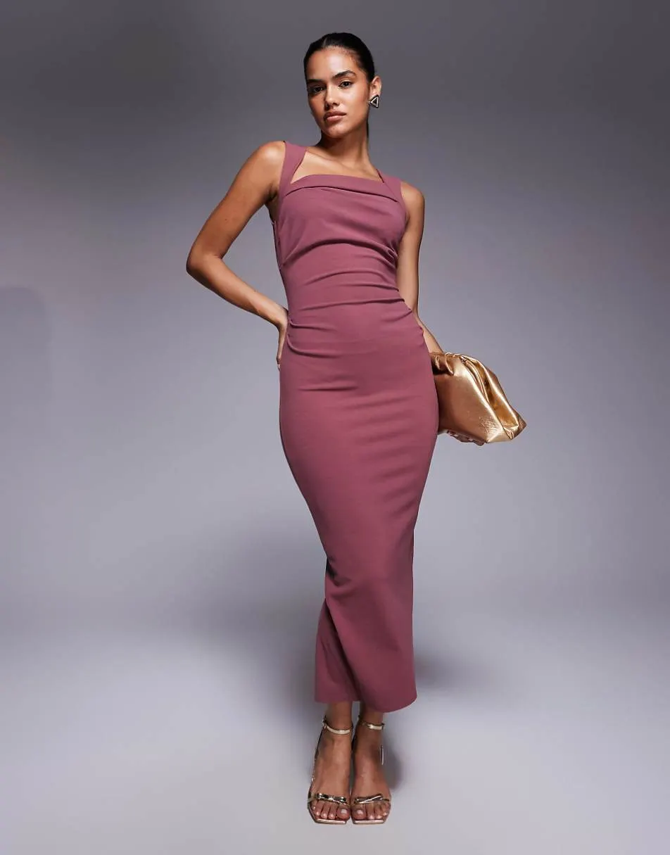 ASOS DESIGN square neck midi dress in dusty rose