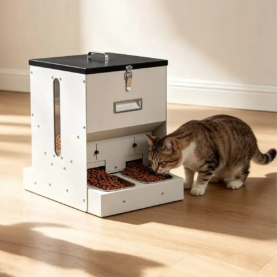 Automatic Cat Feeder for 4 Cats, 22L Cat Dry Food Dispenser 4 Bowls | Gravity Cat Feeder and Automatic Dog Feeder for Pet with 4 Stainless Steel Bowls Easy to Clean