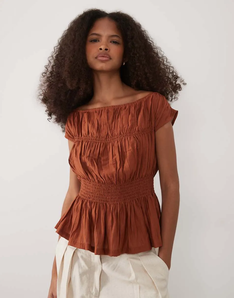 Threadbare shirred cap sleeve top in rust