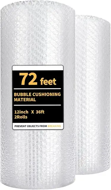 Bubble Cushioning Wrap 2 Pack 12 Inch x 72 ft Total Bubble Wrap for Packing，Moving Boxes and Shipping for Your Business，Perforated Every 12 in.Suitable for Filling Packaging Boxes.
