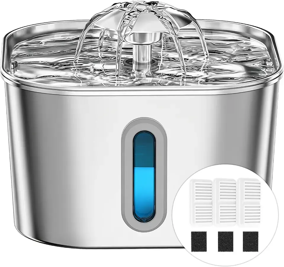 Cat Water Fountain Stainless Steel 74oz/2.2L with 3 Filters & 3 Sponges
