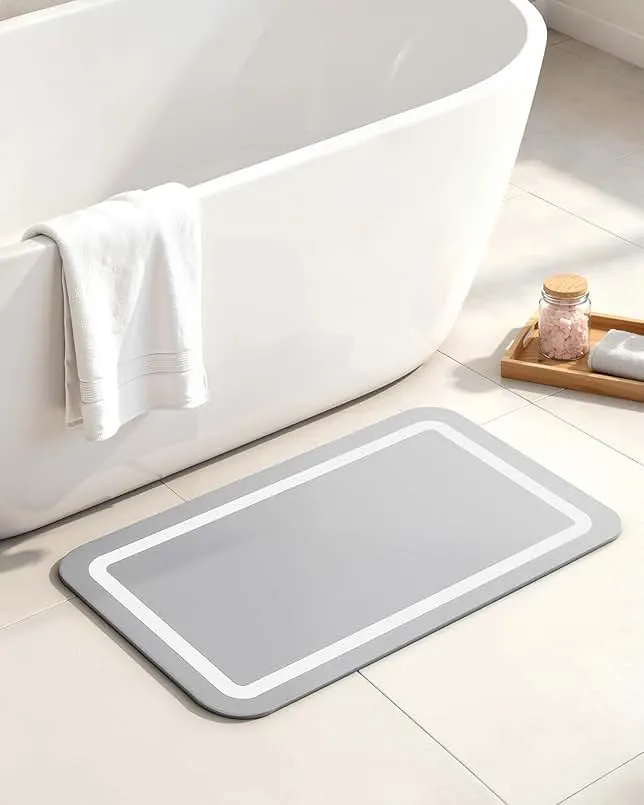 Stone Bath Mat for Bathroom, Soft Diatomaceous Earth Bath Mats, Small Bath Mat Non Slip, Super Absorbent Bath Room Mat Decor, Gray Bathroom Rugs, Quick Dry Bath Room Floor Mat, 15.74" x 23.62", Grey