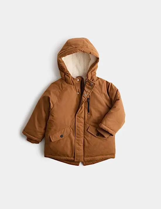 Parka mit hohem Baumwollanteil, Teddyfutter und Kapuze (2–8 Jahre)