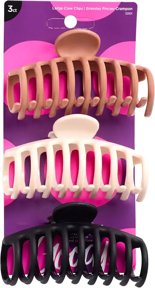 Goody Classics Large Sprial Claw Clips , Assorted Colors - Great for Easily Pulling Up Your Hair - Pain-Free Hair Accessories for Women, Men, Boys, and Girls, 3 Count (Pack of 1)