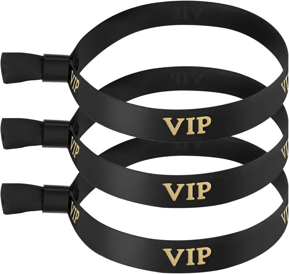 100 Pcs VIP Cloth Wristbands for Events, Adjustable Party Bracelets, Durable Fabric Security Wrist Bands for Multi-Day Festivals, Weddings, Concerts and Fairs - Black
