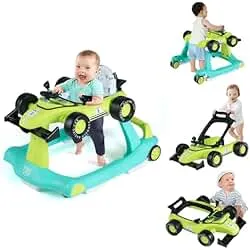 BABY JOY 4-in-1 Baby Walker, Foldable Activity Walker with Adjustable Height & Speed, Music, Lights, Anti-Rollover, Toddler Push Walker, Baby Walker with Wheels for Boys Girls 6-18 Months (Red)