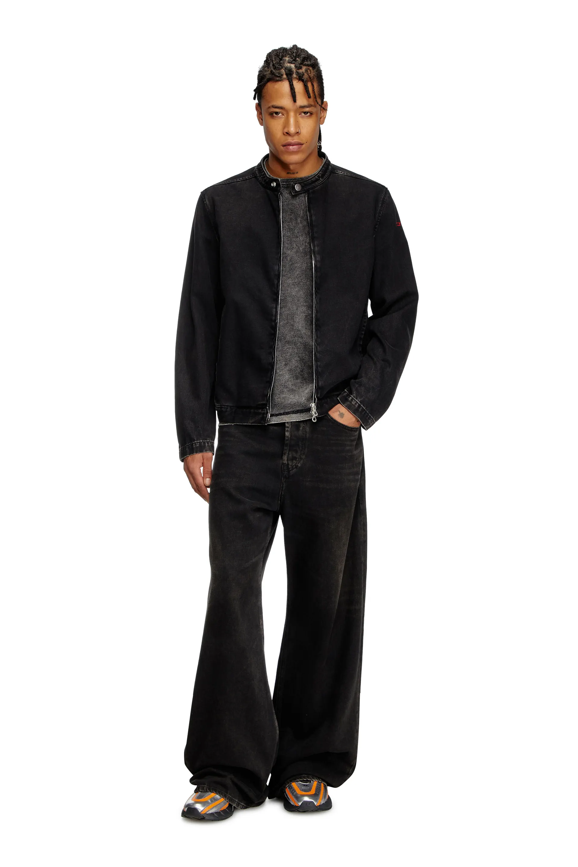 Moto jacket in clean-wash denim