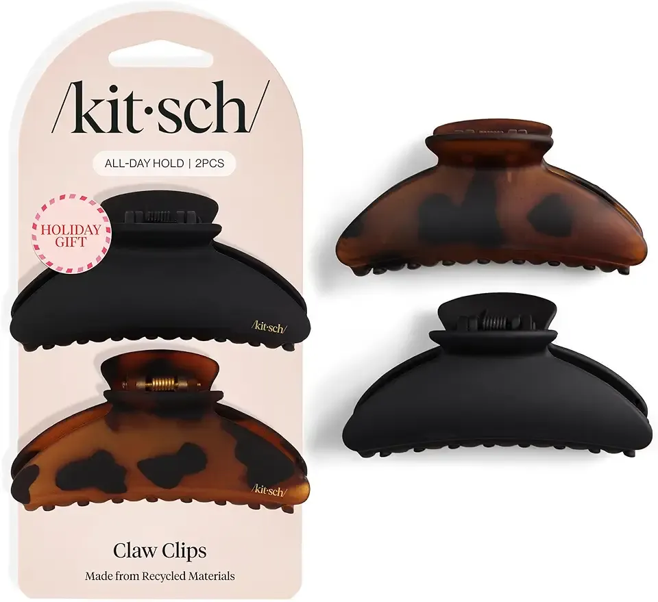 Kitsch Medium Hair Clips for Women, Strong Hold, Recycled Plastic Claw Clips for Thick Hair | Great for Updo, Half Up Hairstyle | Ideal Gifts for Women - 2pcs, Black and Tort