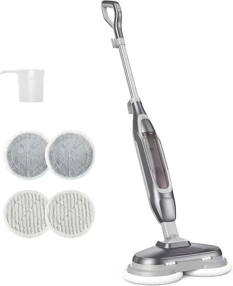 NEWBULIG Scrubbing Steam Mop, Spin Steam Mops for Floor Cleaning with LED