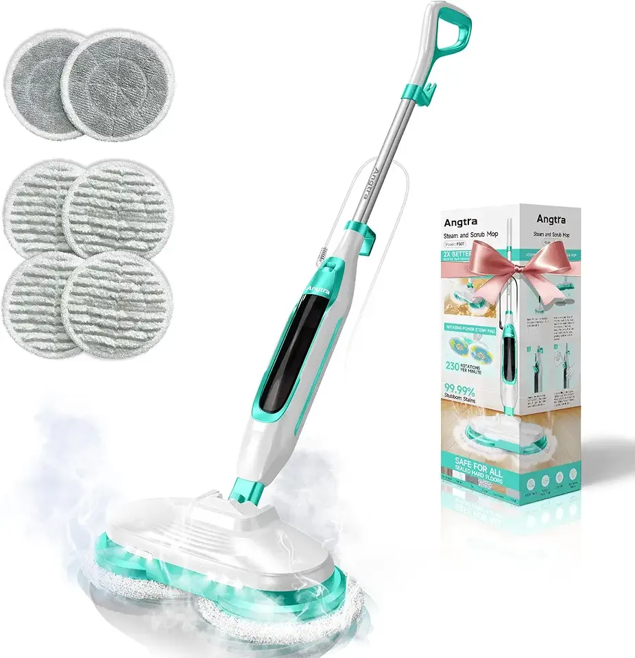 Scrubbing Steam Mop with Rotating Mop Pads, All-in-One Hard Floor Cleaner with LED Headlights, Steam & Spin Control, 6 Soft Scrub Pads, Swivel Steering, FS07