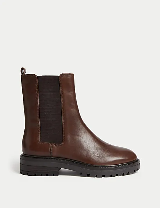 Chelsea-Stiefeletten aus Leder mit runder Spitze