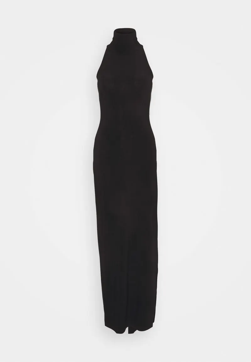 HALTER TURTLE SIDE SLIT GOWN - Jerseykjole - black