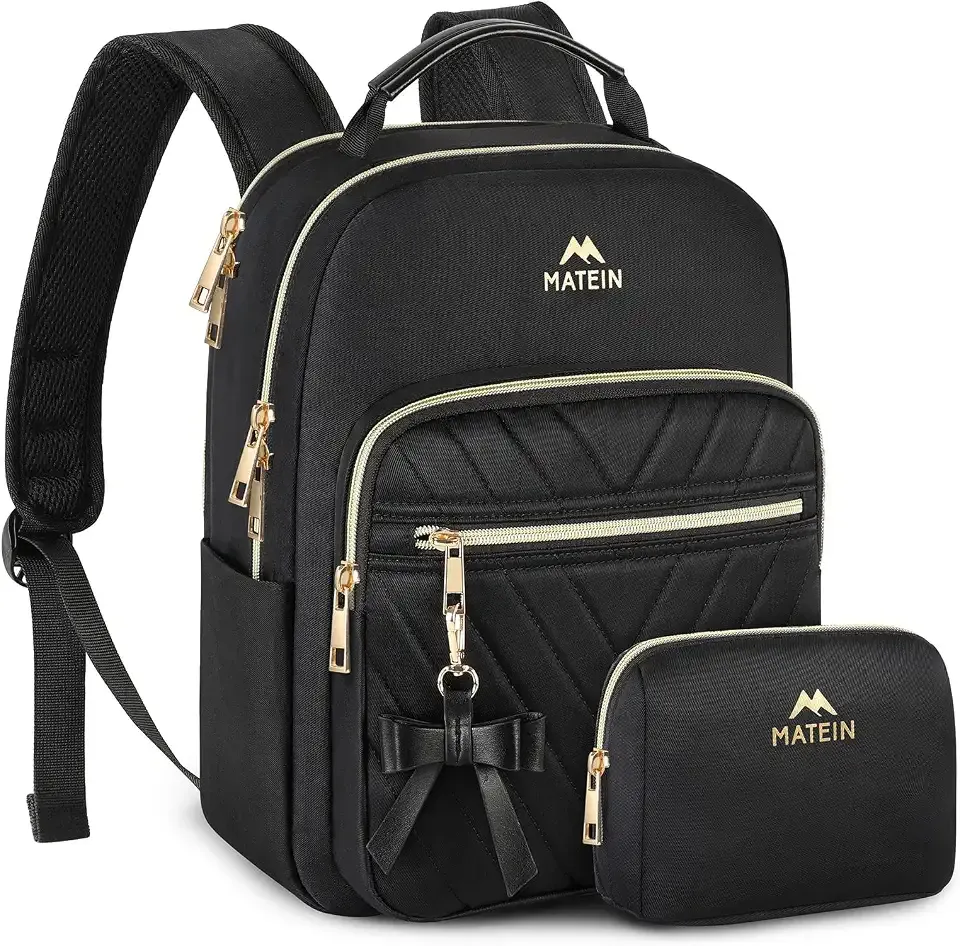 Mini Backpack for Women, Stylish Daypack Purse, 2pcs Sets, Black