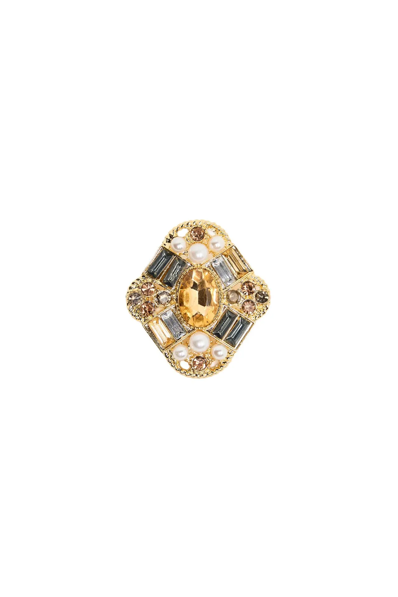 Goudkleurige broche met bruine kralen