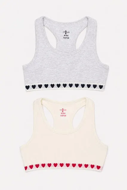 Kids 2-pack katoenen tops met harten boord- inSua