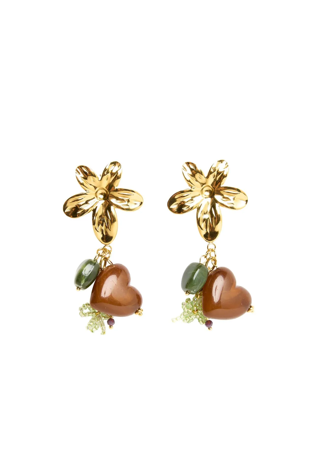 Goudkleurige oorbellen bloem met hangers