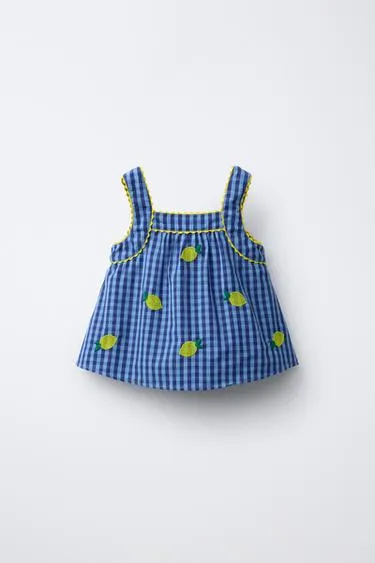 GINGHAM AND EMBROIDERED LEMON TOP CASA LAWA X ZARA KIDS