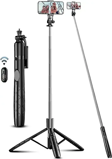 71" Phone Tripod & Selfie Stick, All in One Extendable Cell Phone Tripod with Wireless Remote, Tripods Stand for iPhone & Travel Selfie Stick 360° Rotation Compatible with iPhone Android, Camera