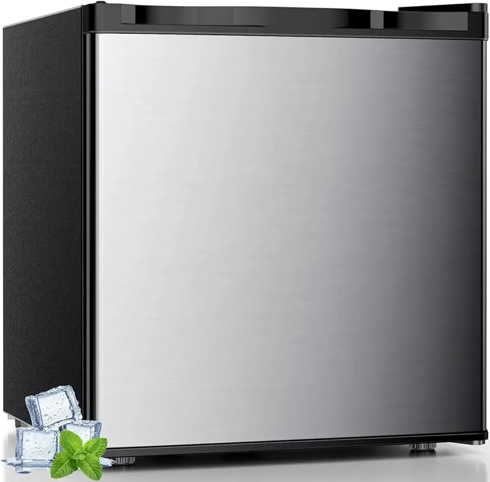 Antarctic Star Mini Fridge with Freezer, Rated 1.6 cu.ft, Small Upright Refrigerator with Removable Shelves, 7 Adjustable Thermostat, Low Noise for Bedroom/Apartment/Office,Silver