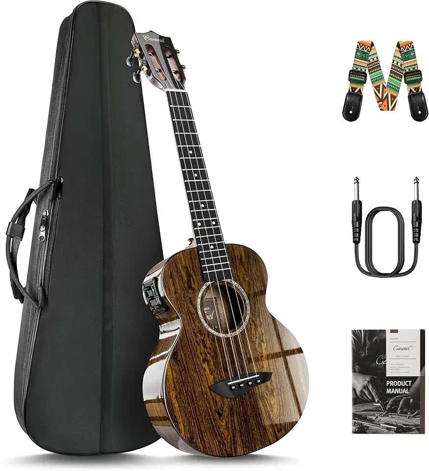 Caramel TEG95 Butterfly Bocote Glossy Tenor Acoustic & Electric Ukulele | 26-inch Handmade Professional Ukelele Kit with Accessories