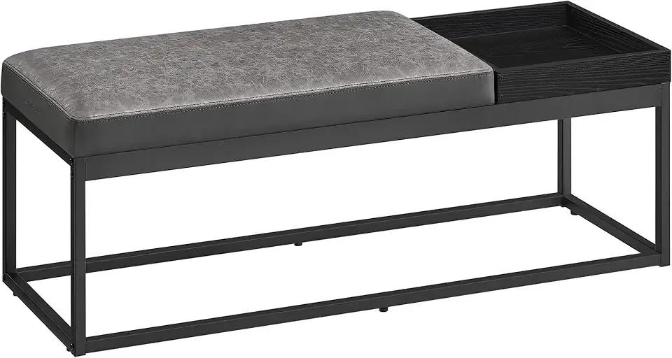 LUIZ Collection - Ottoman Bench, End of Bed Bench, Reversible Top, Shoe Bench with Tray, Steel Frame, Max. Load 660 lb, for Bedroom, Living Room, Entryway, Dove Gray ULOM082G01V1