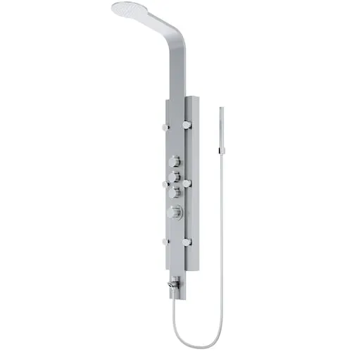 Mateo 60-Inch 6-Jet Shower Wall Panel System with Fixed Rainhead Handheld Wand in Stainless Steel