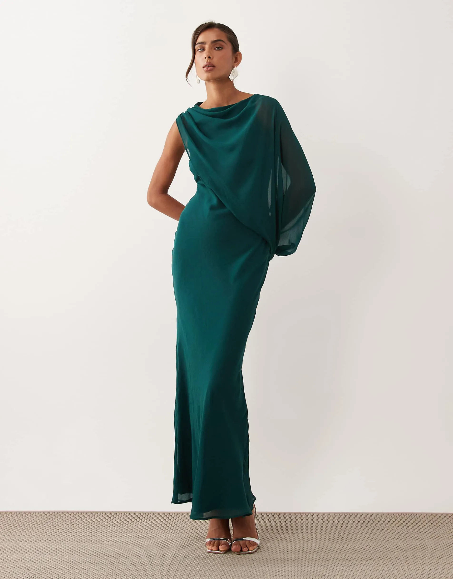 ASOS DESIGN draped one sleeve bias maxi dress in teal