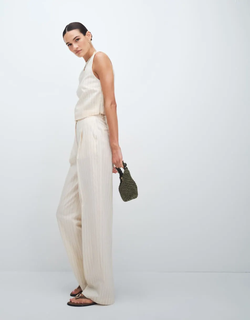 Mango Cadena linen mix sleeveless top with necklace detail & tailored trouser co-ord in cream stripe