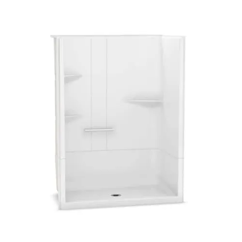 Camelia 60L x 34W x 79H in. 2-in-1 Shower Kit - Shower Stall with Centre Drain Shower Base and Shower Wall Surround (No Door)