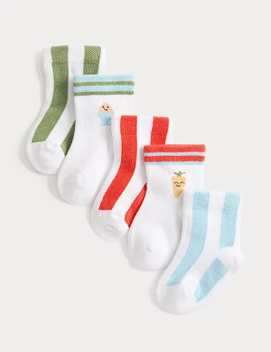 5 Pack Cotton Rich Striped Baby Socks (0-24 Months)