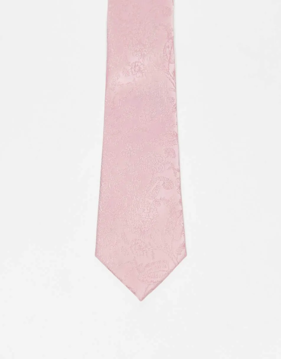 ASOS DESIGN tie with rose design in pink