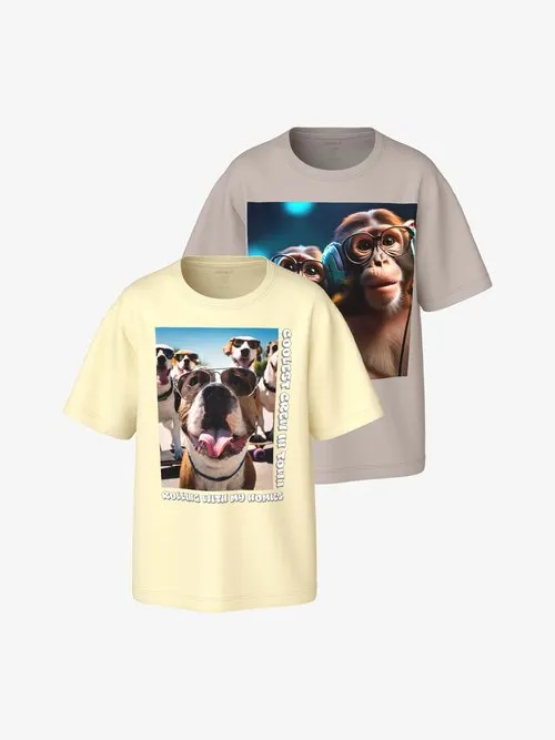2 pack - T-shirts med print - pear sorbet/packchateau gray