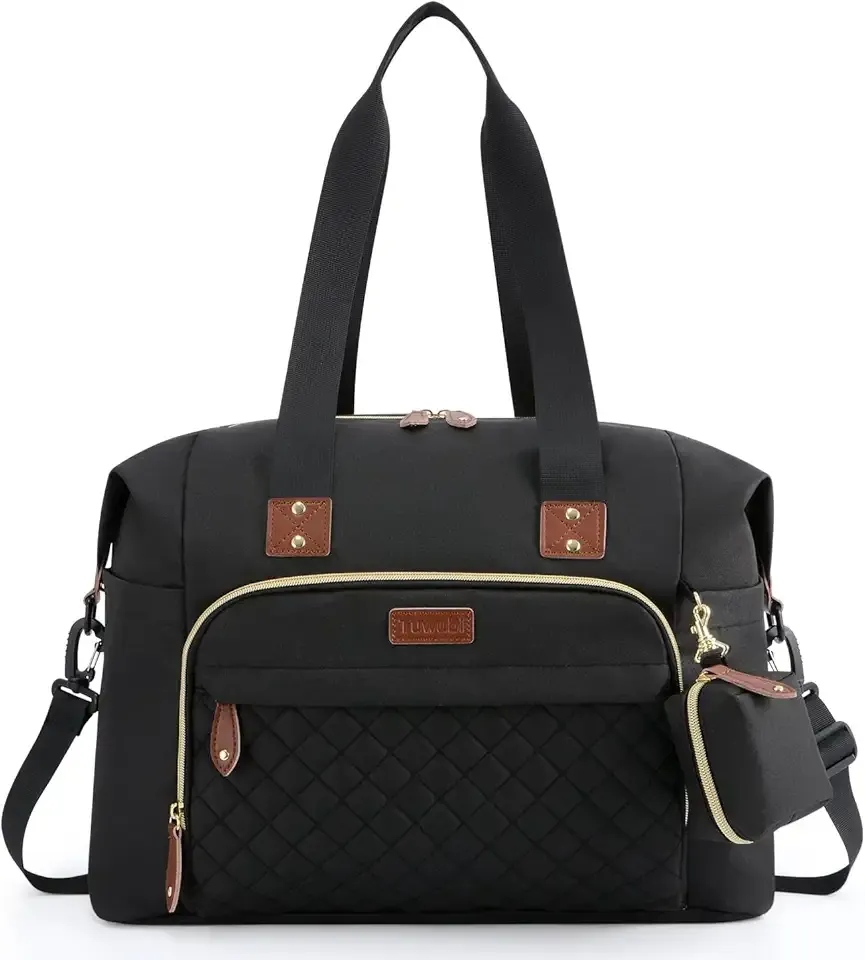 Tuwubi Diaper Bag Tote,Baby Diaper Bag with Pacifier Case Large Travel Diaper Tote Caddy for Mom and Dad Multifunction Large Baby Bag - M-Black