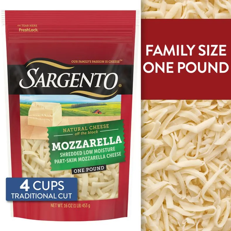 Sargento Mozzarella Shredded Cheese, Traditional Cut, 16 oz.