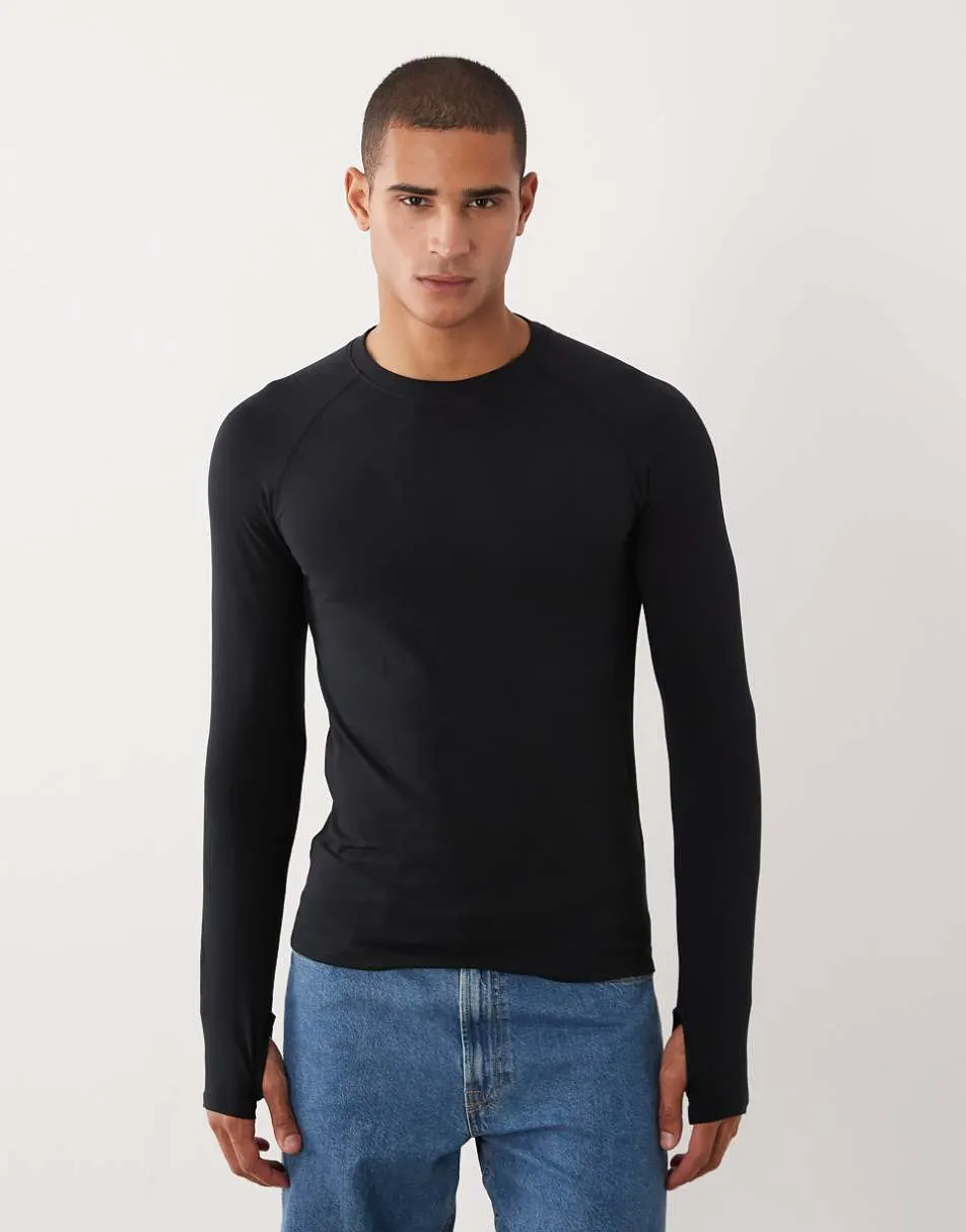 River Island muscle fit technical long sleeve t-shirt in black