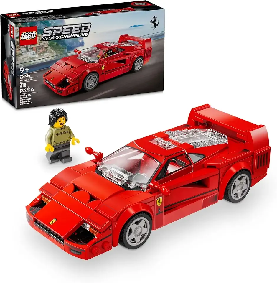 Speed Champions Ferrari F40 Supercar, Toy Car Model Building Set with Driver Minifigure, Collectible Ferrari Toy for Kids Ages 9 and Up, 76934