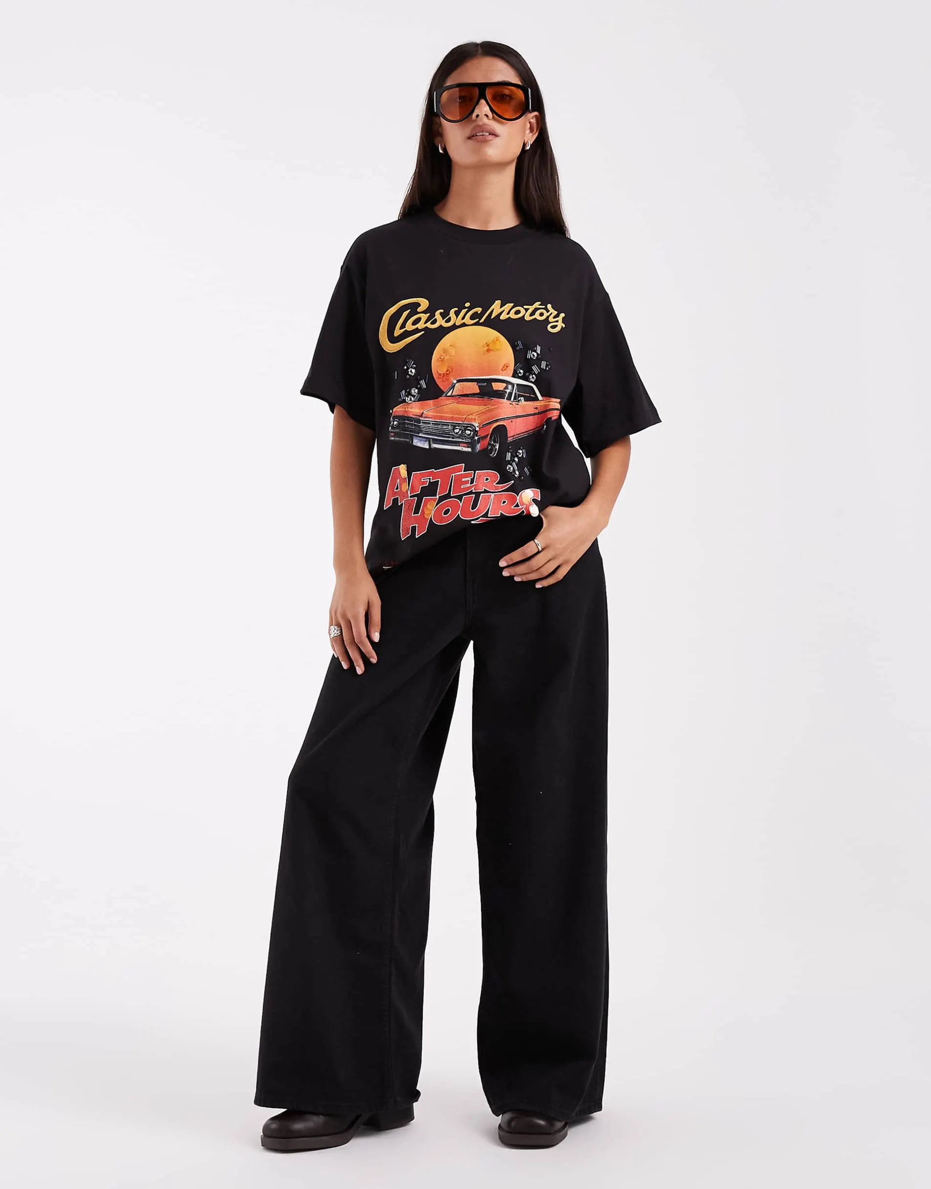 ASOS DESIGN embellished oversized t-shirt with vintage car graphic in black