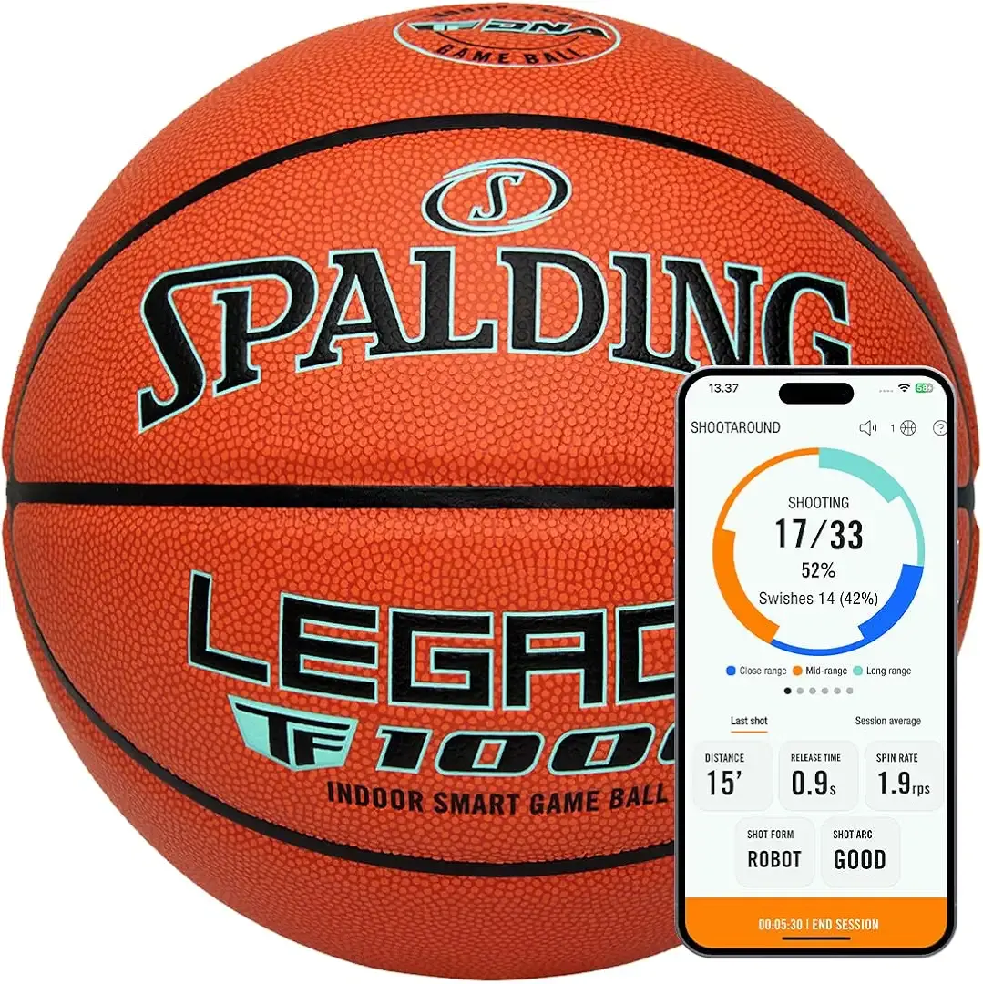 Spalding Legacy TF1000 Smart Basketball with App – Premium Indoor Shot Training Basketball - 1 Year Subscription Included - Shoot Better Now - Ultimate Basketball Gift